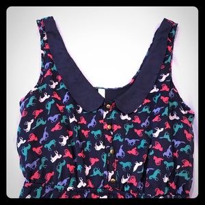 Sleeveless Knee-Length Navy Print Dress